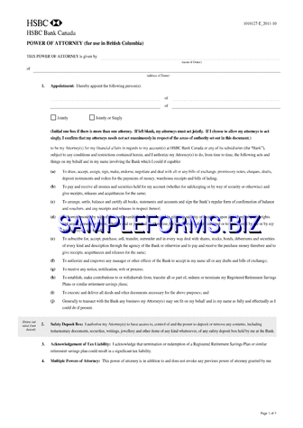 British Columbia Power of Attorney Form pdf free